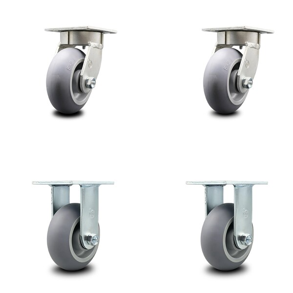 5 Inch Kingpinless Thermoplastic Rubber Wheel Swivel Caster Swivel 2 Rigid, 2PK
